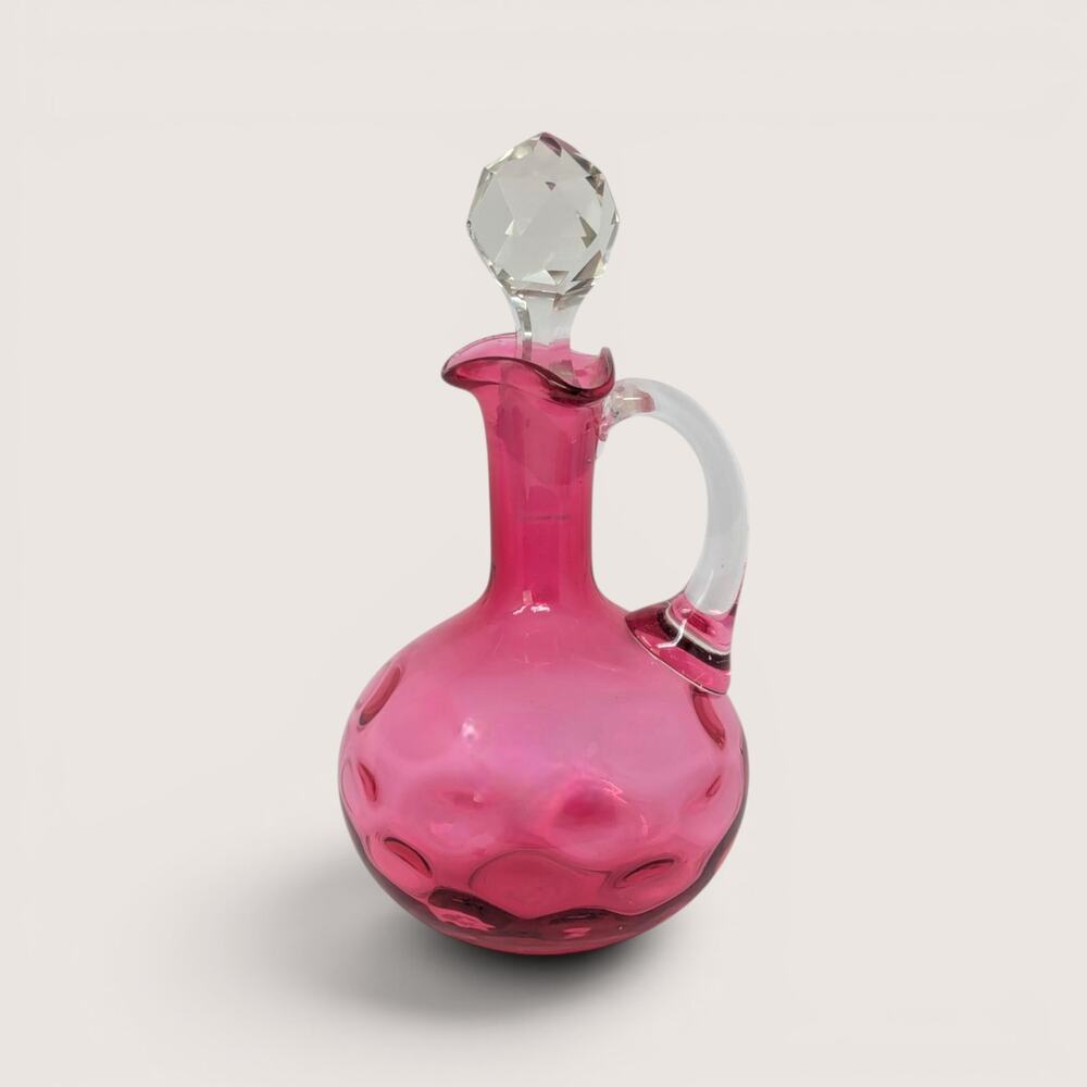 1950s Fenton Cranberry Glass Coin Dot Dot Optic Cruet